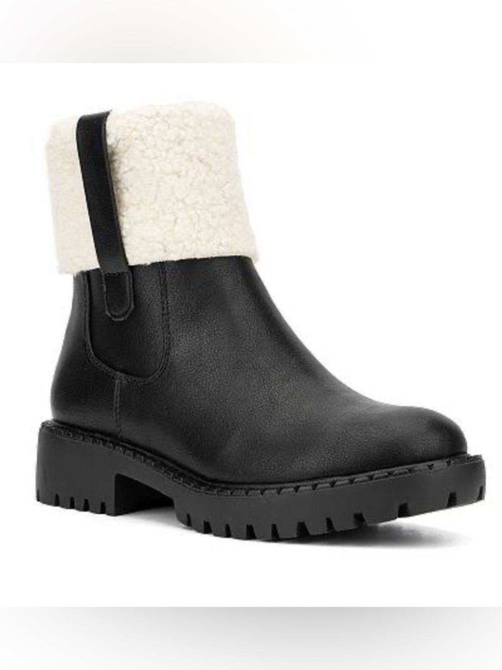 NY&C Black Shearling-Cuff Chelsea Booties
